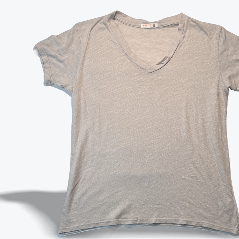 Sundry Short Sleeve T Shirt V Neck Slub Knit Tee Heather Gray Size 1 Made in USA